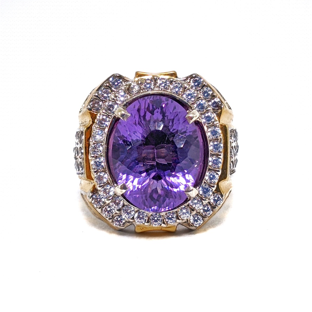 Natural Kecubung Ungu Amethyst Bodyglass Mix Briliant Cut Ring Perak