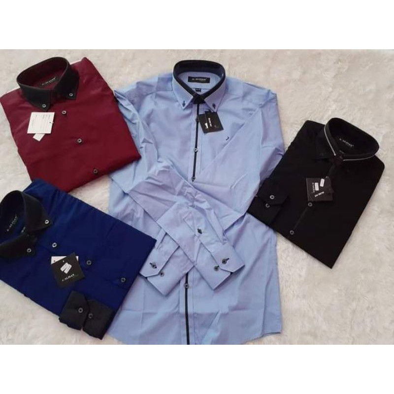 Kemeja Alisan Polos Slimfit Kombinasi Garis list Panjang