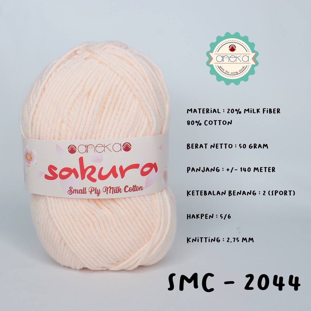 Benang Rajut Katun Susu 4 Ply / Sakura SMALL PLY Milk Cotton Yarn - 2044