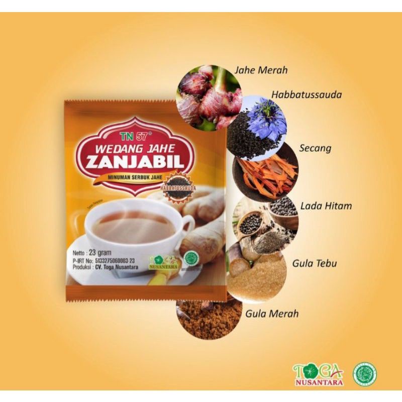 

Wedang Jahe ZANJABIL Minuman Serbuk Jahe plus Habbatussauda @ 1 Renceng : 10 sachet ( Original )