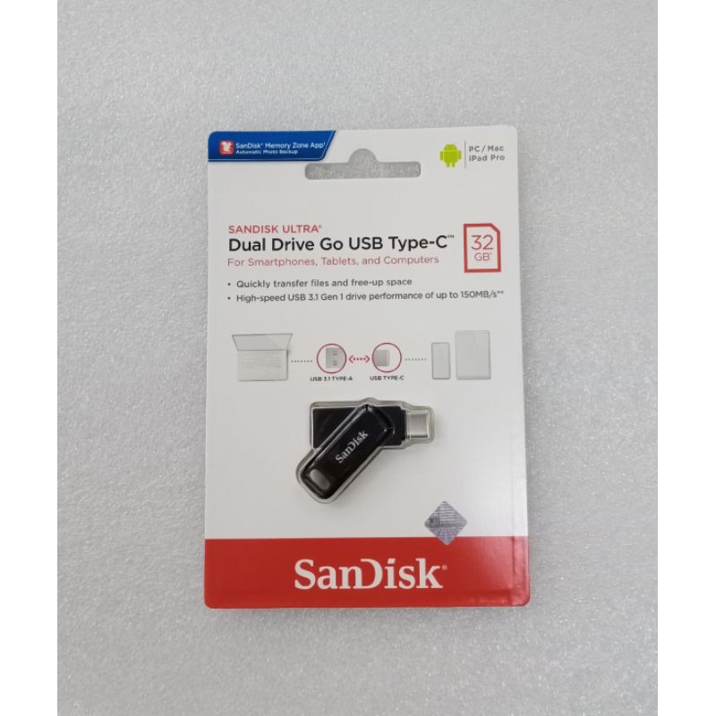 flasdisk sandisk original dual drive iya go usb Type C 32gb hitam