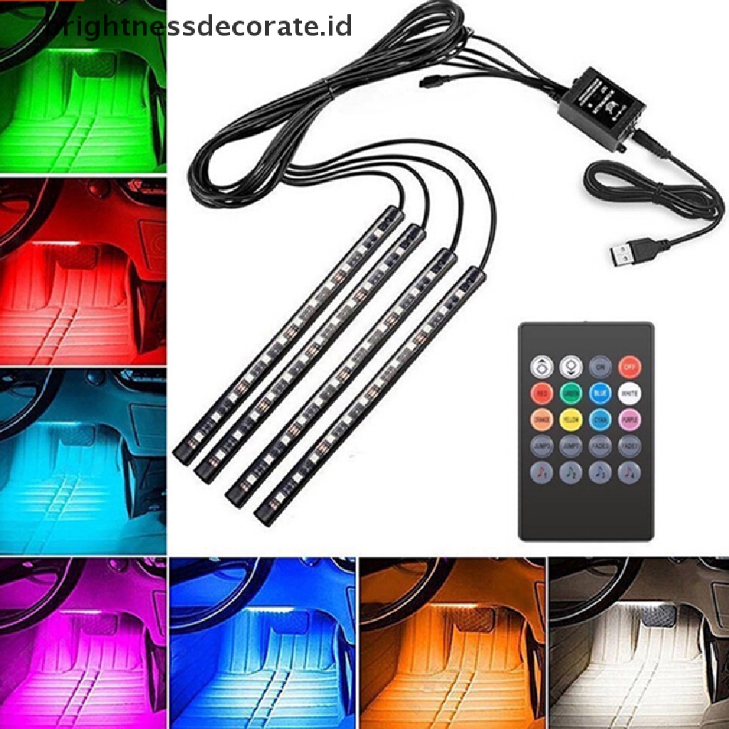 4 Pcs Lampu Strip 12 Led Rgb Dengan Usb Pengisi Daya Untuk Dekorasi Interior Mobil