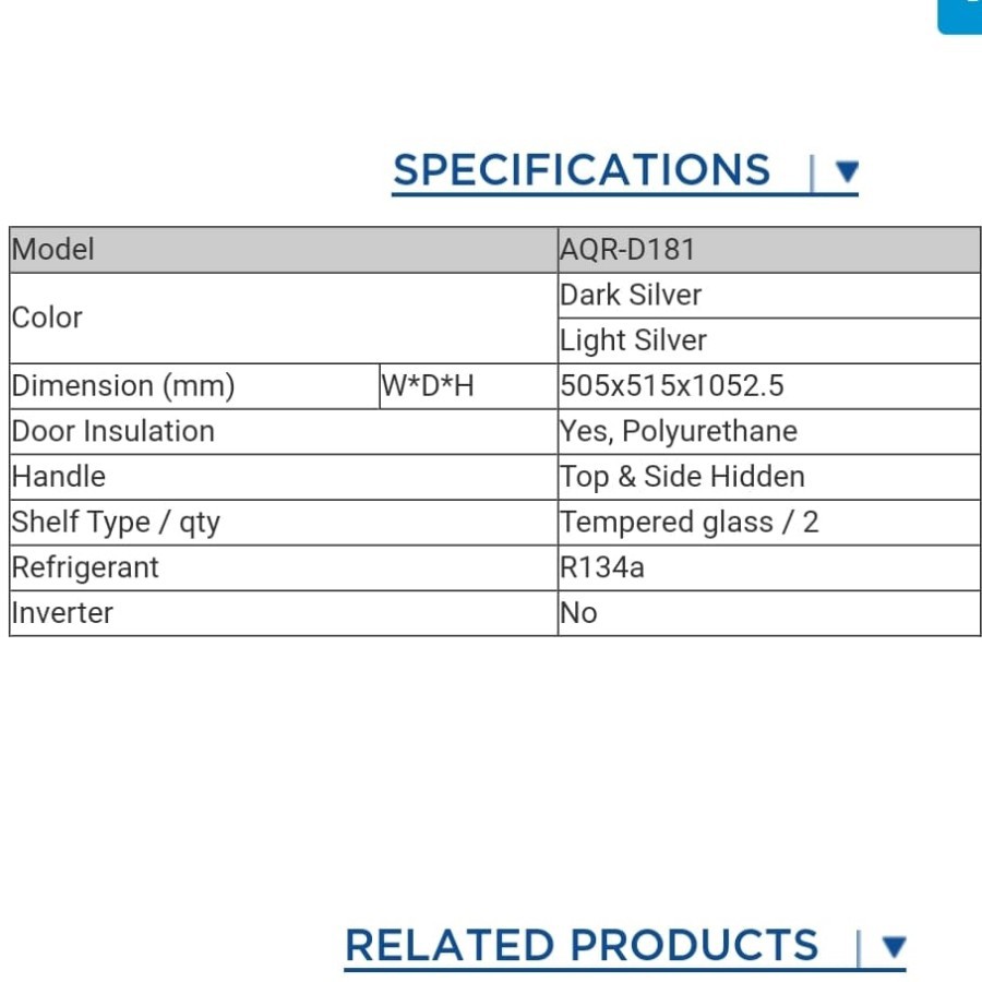 Lemari Es Aqua Japan AQRD181 / Kulkas 150 Liter 1 Pintu AQRD 181 / AQRD181LK