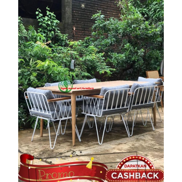 set meja makan 6 kursi minimalis industrial jepara