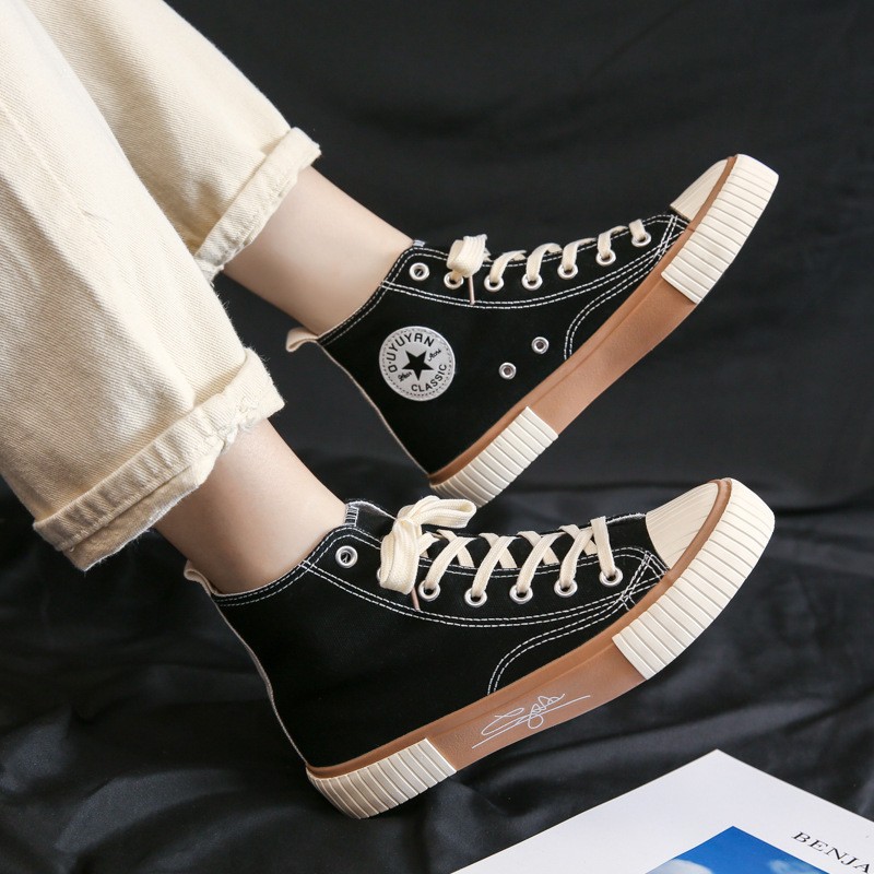 AVANCEID 1938 Sepatu Sneakers Boots Wanita Canvas Kerja Sekolah Hitam Import