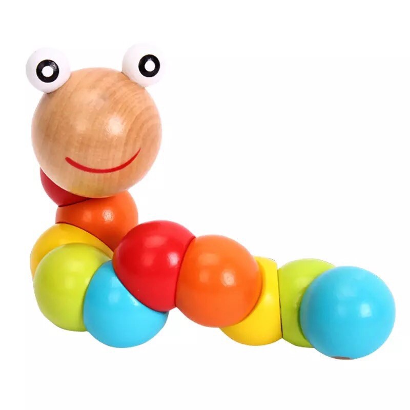 Wooden Caterpillar Toys Mainan Montessori Boneka Ulat Kayu Halus/Kuat/Aman/Ringan/Fleksibel