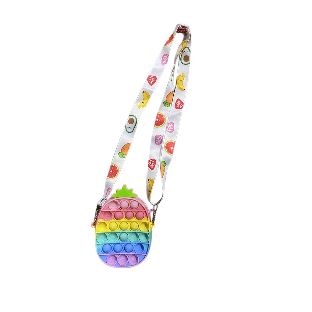 Tas Slempang Pop It Anak Perempuan dengan Bahan Silikon Warna Cerah yang Lucu dan Bisa Dilepas Pasan