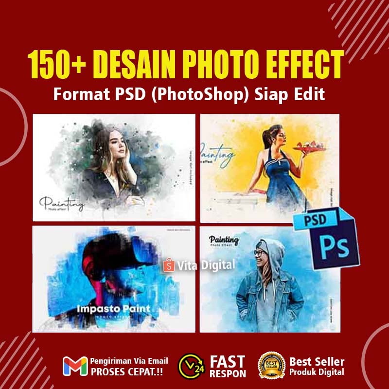 150 Photo Effect Photoshop Psd Editable + Tutorial