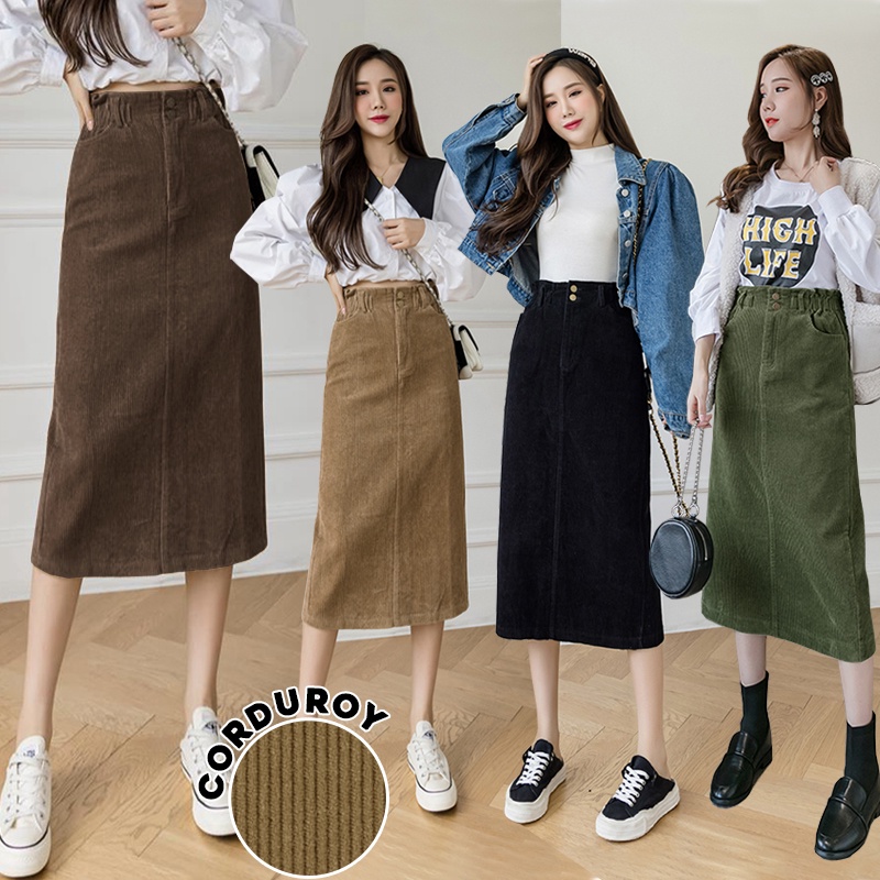 KARAKOREA 305 Corduroy Velvet Skirt/Korean Women Skirt/Maxi Skirt