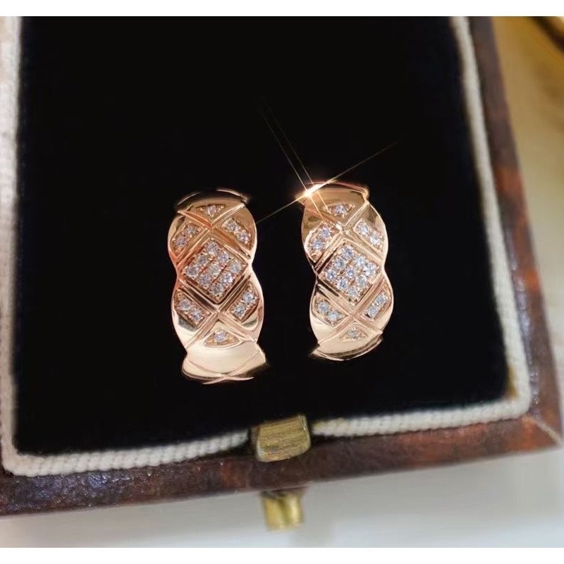 Fashion Gold Classic Exquisite Rhombic Ear Studs Diamond Earrings