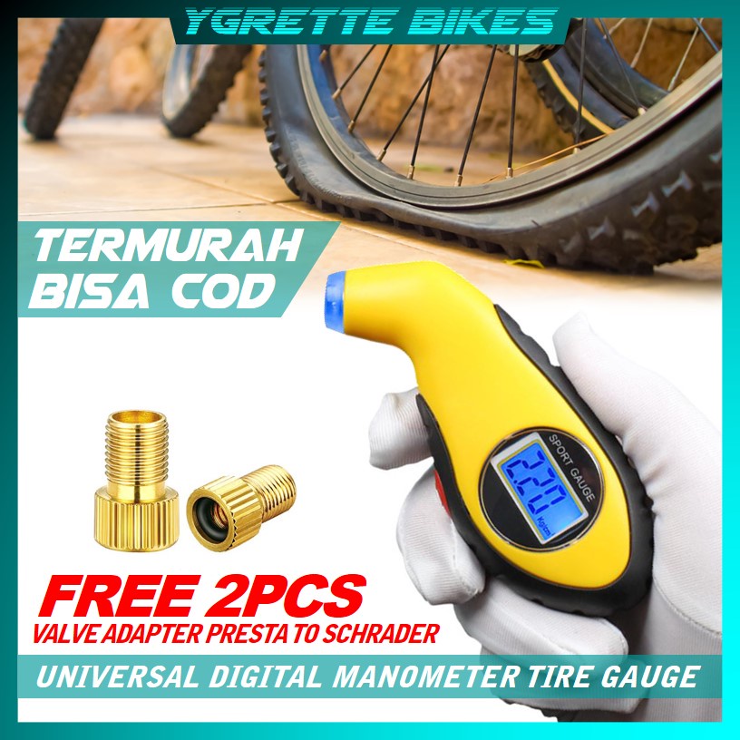 YGRETTE - Manometer Tekanan Ban Mobil Digital Tire Gauge LCD BarometersTire Pressure Gauge | Alat Ukur Tekanan Ban GRATIS 2PCS PENTIL ADAPTER PRESTA TO SCHRADER