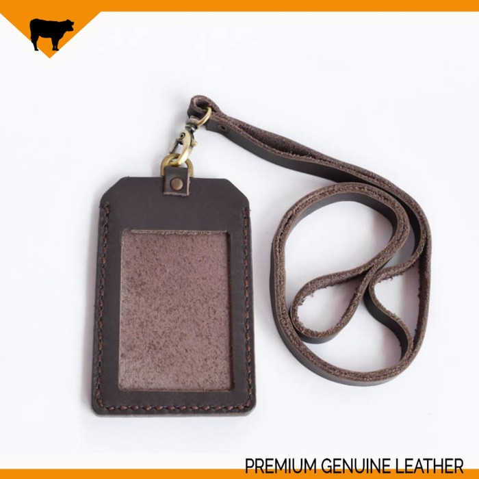 

GANTUNGAN NAME TAG ID CARD HOLDER KULIT ASLI HANDMADE DARK BROWN