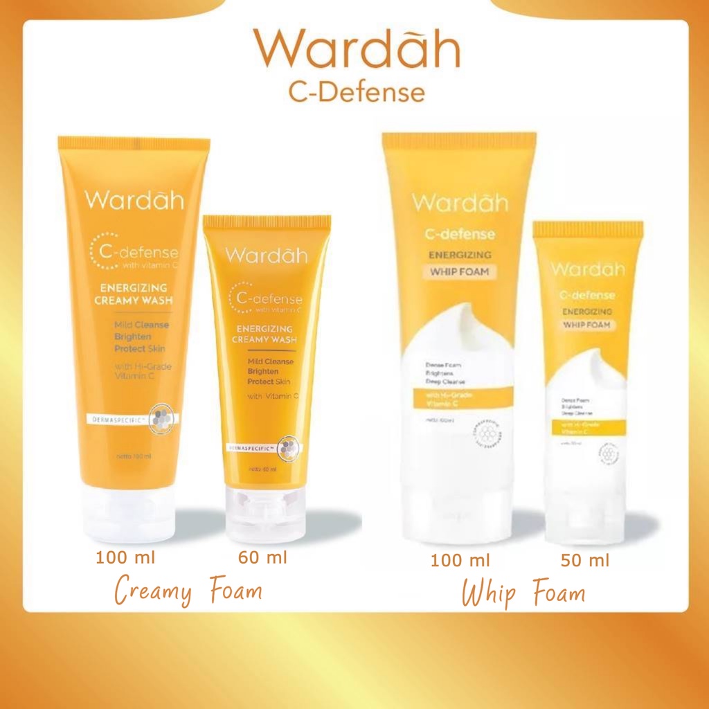 (Pembersih Wajah) Wardah C-Defense Energizing Creamy Wash / WHIP Foam 100 ml / 60 ml / 50 ml - Skincare  Vitamin C Menjaga Kelembaban Mencerahkan Wajah -  Defence - Facial Wash Sabun Cuci Muka Pencuci Wajah Cleanser Pemcuci