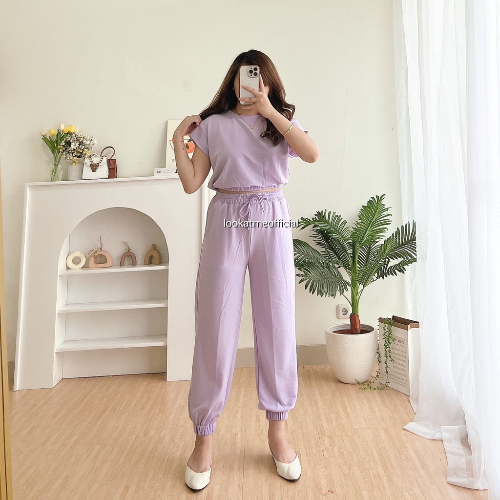 lookatmeofficial • Poppy Set Wanita 2in1 Jogger + Croptop bahan Babyterry premium