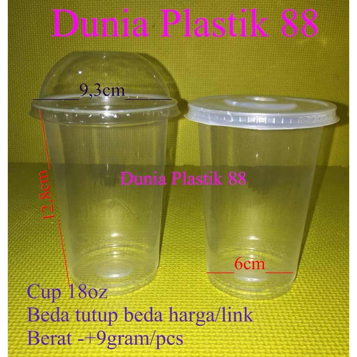 DP158 isi50Pcs GELAS plastik plastic cup 18 oz 18oz + TUTUP DATAR BUTEK flat