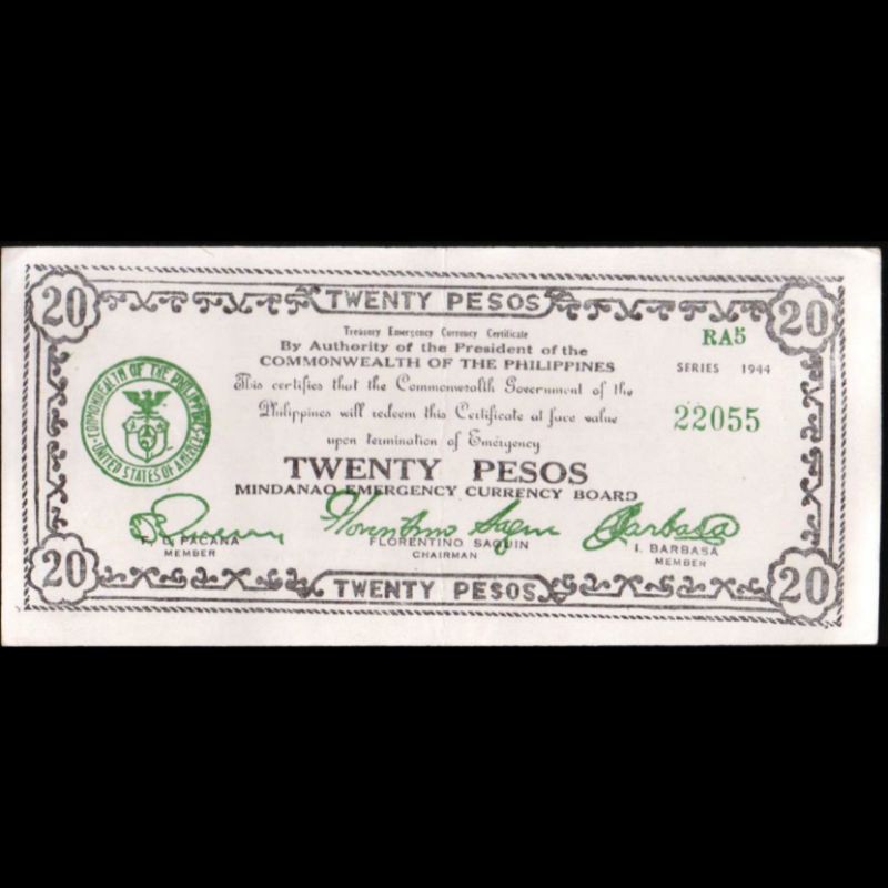 Uang Kuno Luar Atau Asing 20 Pesos Philipina Tahun 1944 Rare