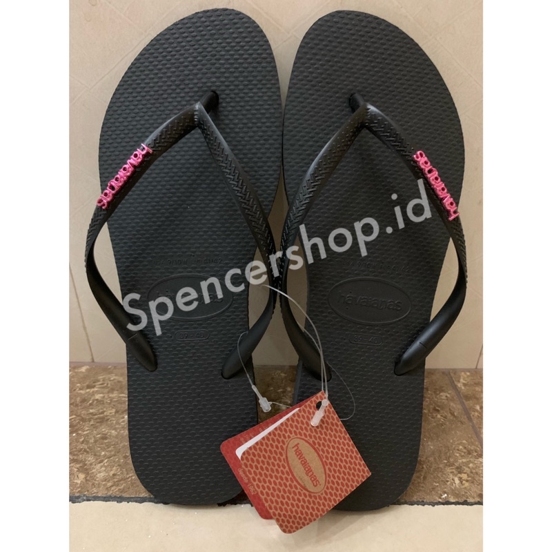 SANDAL JEPIT WANITA Havaianas Slim Logo Metalic 1094 Black sandal santai 35-36/39-40