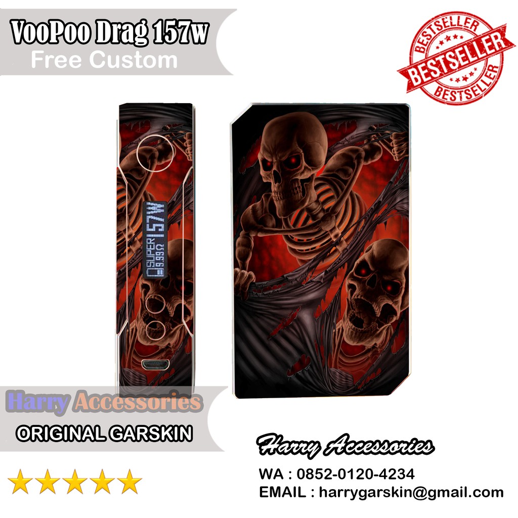 Original Garskin VooPoo Drag 157W Motif Skull - Free Custom Gambar