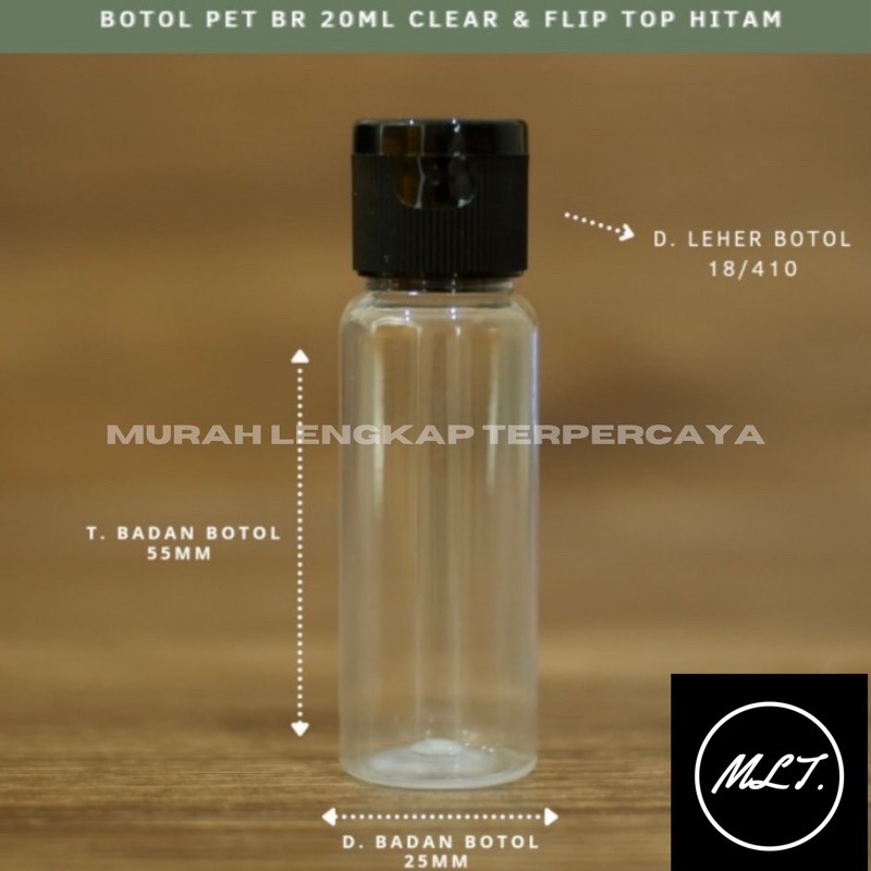 BOTOL FLIPTOP 20ML / BOTOL 20ML NATURAL FLIPTOP HITAM