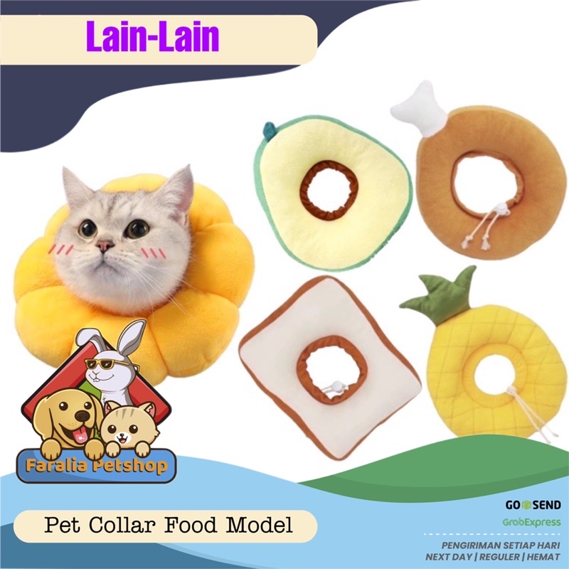 Bantal Leher Pet Collar Kucing Anjing Motif Makanan Food Corong Dog Cat Anti Licking Lick Pet Recovery