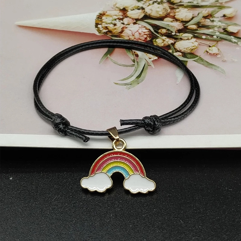 2pcs Gelang Tali Persahabatan Dengan Liontin Pelangi Untuk Pasangan