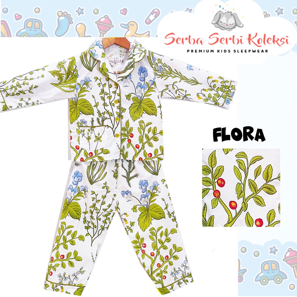 PIYAMA ANAK LENGAN PANJANG  Flora / BAJU TIDUR ANAK KATUN PREMIUM - PP95