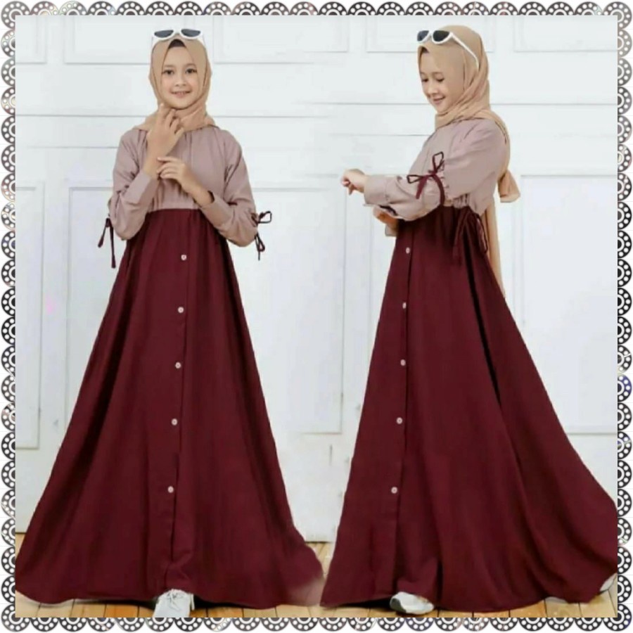 Delisha Syari Kids /Gamis Anak Perempuan Terbaru/Baju Muslim Anak - UMUR USIA 12 13 14 TAHUN / Gamis