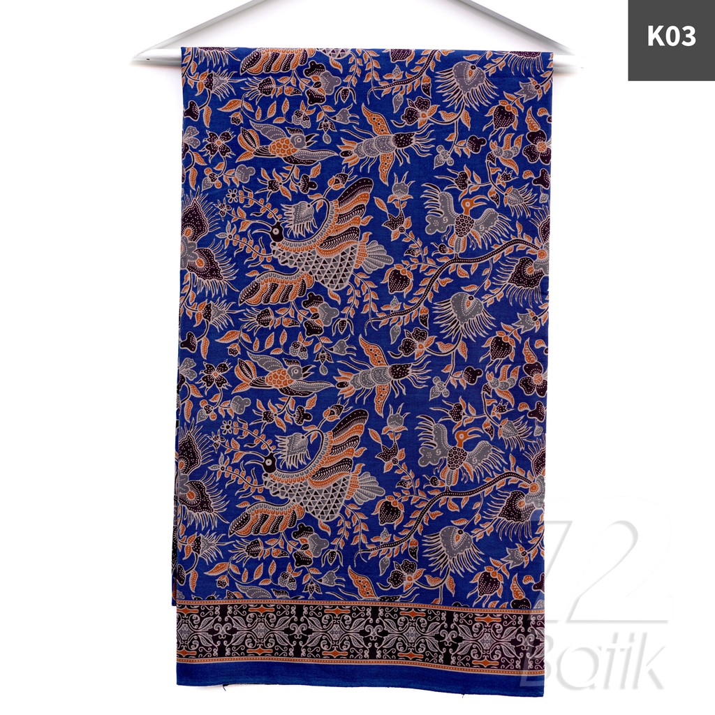 KAIN BATIK PREMIUM Bahan Katun Motif Burung Warna Biru Blue 727958 Cap 72 Jarik Jarit Samping Kebat Panjang Batik Katun Modern Premium Bahan Seragam Batik Pernikahan Kantor Keluarga Murah Kamen Jadi Batik Bali Lembaran