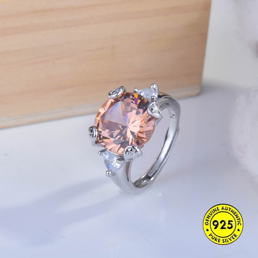 Cincin Batu Morgan 3 Karat Adjustable Dengan Berlian Imitasi Warna Champagne Untuk Wanita