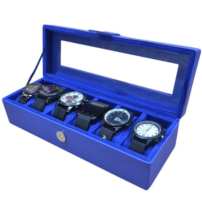 Box Jam Tangan Isi 6 Kotak Tempat Jam Tangan Watches Box Organizer BIRU BENHURE