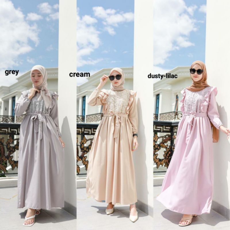 MUZA MAXI - GAMIS POLOS MIX BRUKAT TANGAN RUFFLE BUSUI PREMIUM LD 102 KUALITAS BUTIK ALUNA MOZA OCLO