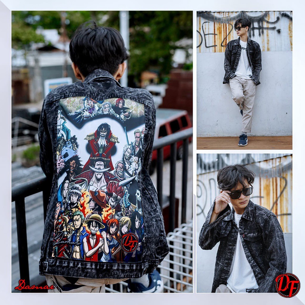 JAKET JEANS DENIM / MOTIF GAMBAR ONEPIECE / JAKET PRIA / JAKET WIBU KEREN BISA COD