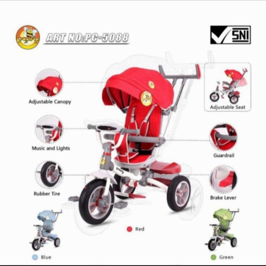 Sepeda Anak Roda Tiga Pacific 5088 / Sepeda Stroller Anak Pacific