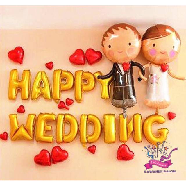 Happy wedding  foil balon  dekorasi  set balon  huruf gold 