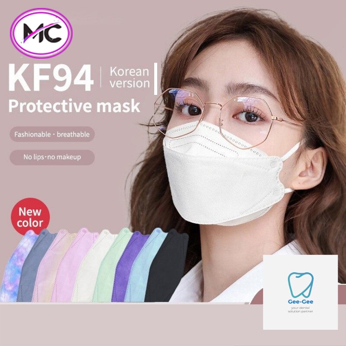 Masker KF94 Isi 10 Pcs Premium Masker Korea Kesehatan Warna 4 Ply Import Warna Hitam Putih