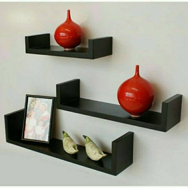 Rak Dinding U minimalis 1 set isi 3 rak bunga Serbaguna Sudut Tempel Pojok Susun Dapur Kayu Shabby