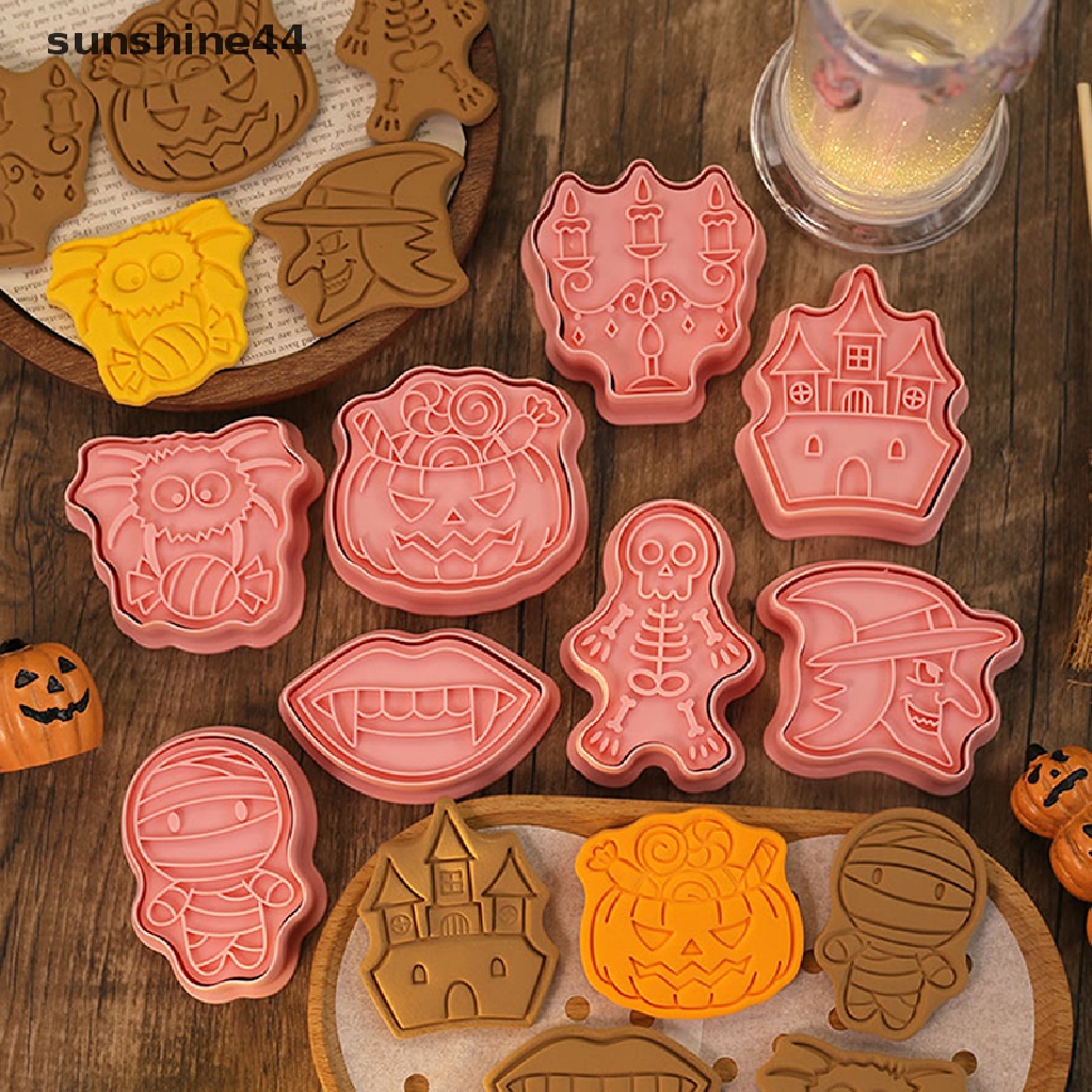 Sunshine 8PCS Cetakan Pemotong Biskuit / Cookies Bentuk Labu / Hantu Halloween Bahan Plastik