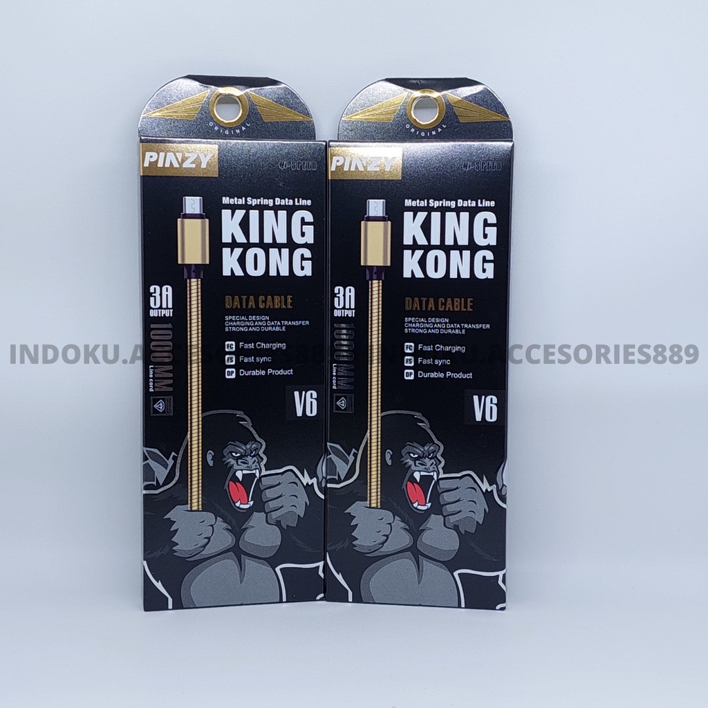 Kabel Data PINZY KINGKONG V6 MICRO Metal Spring Data Line 1000MM 3A Output ORIGINAL