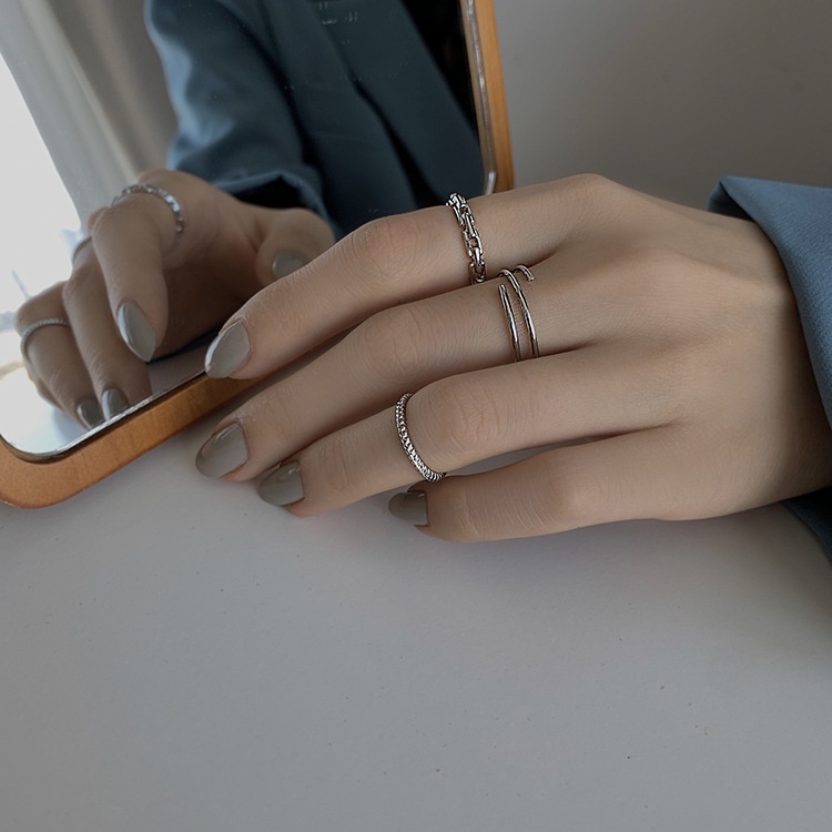 3pcs / Set Cincin Model Terbuka Gaya Korea Hip Hop Untuk Wanita