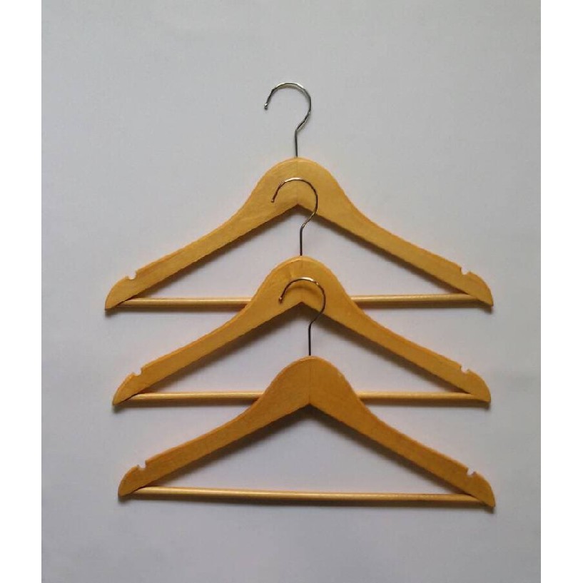 Hanger Kayu Palang Natural Dewasa Wood Gantungan Baju Kayu Celana Rok - BH