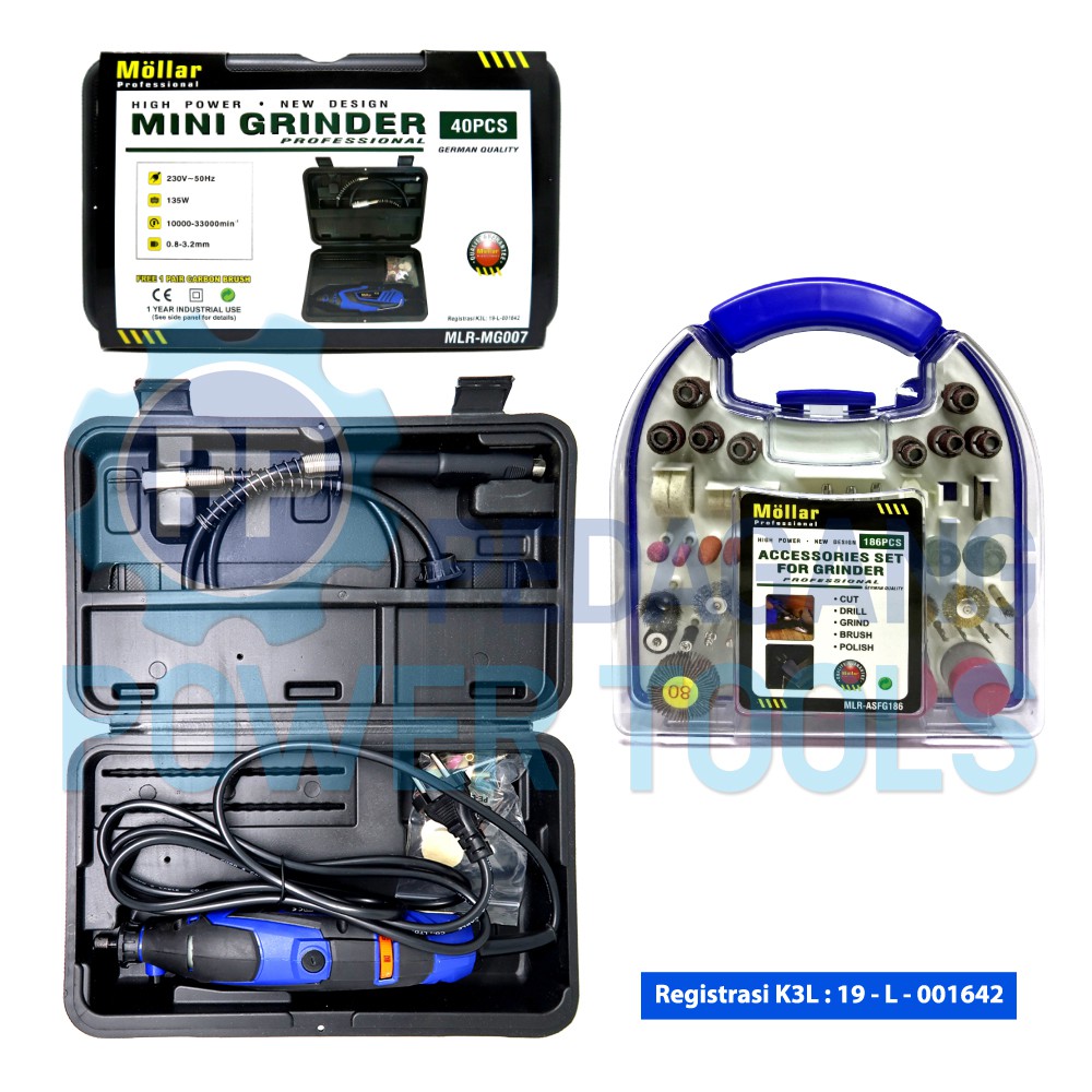 MOLLAR MG007 MINI DIE GRINDER SET &amp; 186 PC AKSESORIS BOR GERINDA TUNER