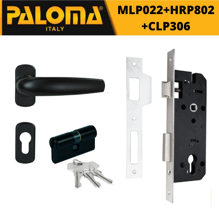 PALOMA HRP 802 MLP022 CLP 306 HANDLE SATU SET KUNCI PINTU HITAM BLACK