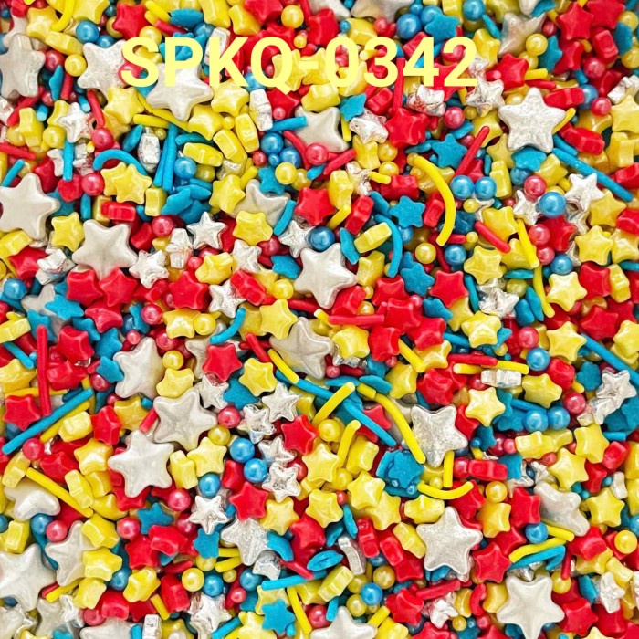 

SPKQ-0342 SPRINKLES SPRINKLE SPRINGKEL 250GR BINTANG MERAH BIRU SILVER BEST SELLER