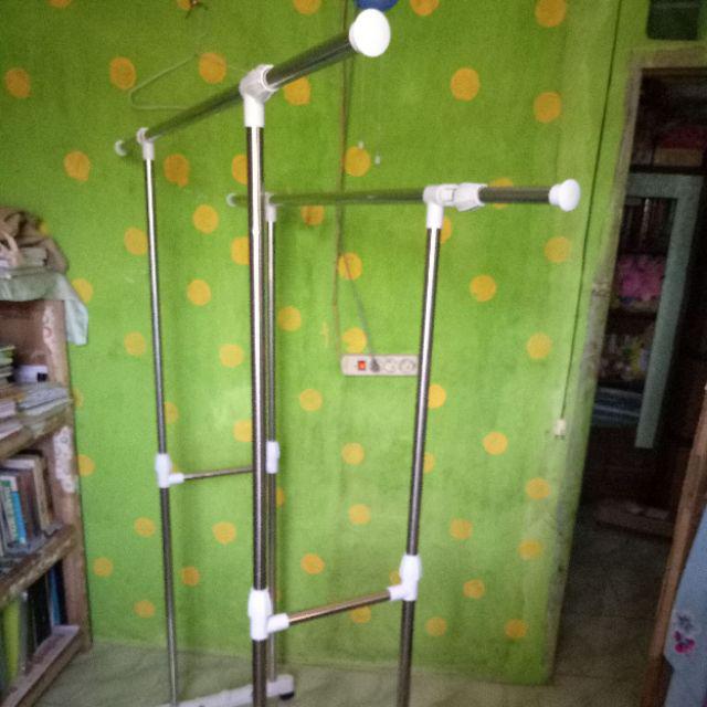 Stand Hanger Double Sisi Rak Serbaguna Dgn 4 Roda Megahome