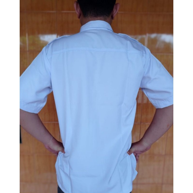 Baju PDH Putih Pria Polos Lengan Pendek ~ Free Nama / Baju Dinas Putih ASN