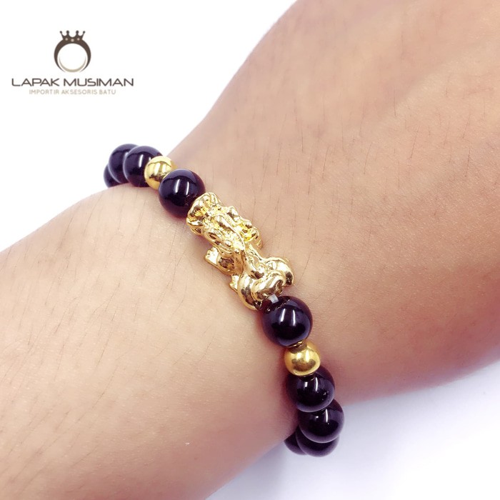 [Bayar di Tempat] GELANG PRIA WANITA BATU BLACK ONYX ASLI NATURAL KOMBINASI PIXIU