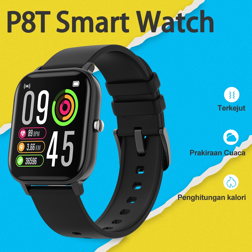 P8T Smart Watch IP67 Jam Pintar Anti Air Fungsi Monitor Detak Jantung Sport Smartwatch Original P8