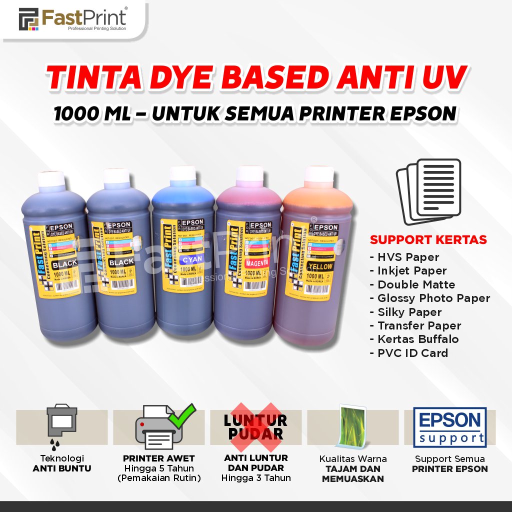 Tinta Dye Based Anti UV 1000ML Printer Epson 1 Set 5Warna