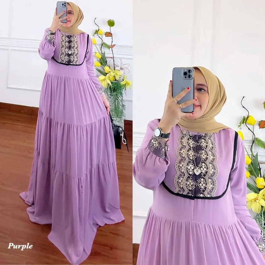 KIARA DRESS BL CERUTY BABYDOLL FULL PURING APLIKASI RENDA LD 110 CM PB 137 CM  BAJU GAMIS WANITA  ELEGAN DAN TRENDY BAJU MURAH BAJU SIMPLE 2022