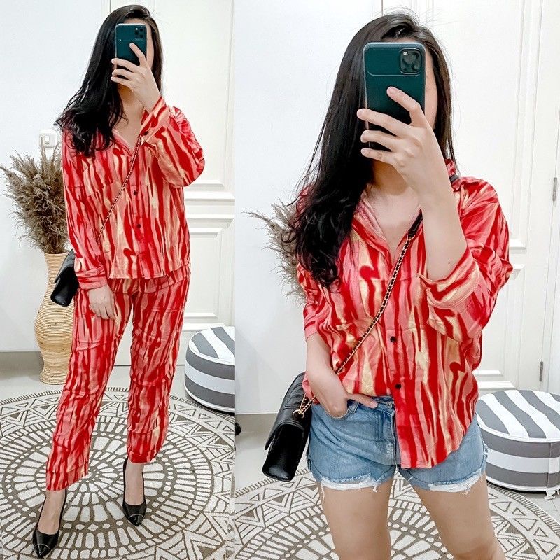 girlieroom/set rayon merah/set arabian/set rayon/piyama rayon